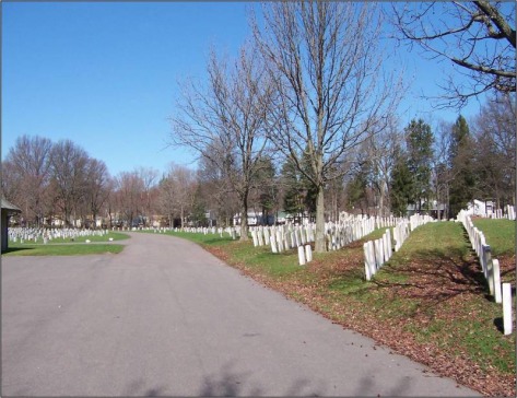 Veteran grave markers and memorial at Hartford Soldiers’ Field